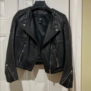 Like new H&M Rare Limited Edition Black Leather Jacket Asymmetrical Biker Moto